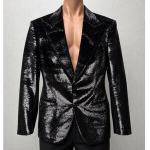 Tom Ford Black Metallic Lurex Textured Dinner Jacket Blazer Men's US 40R